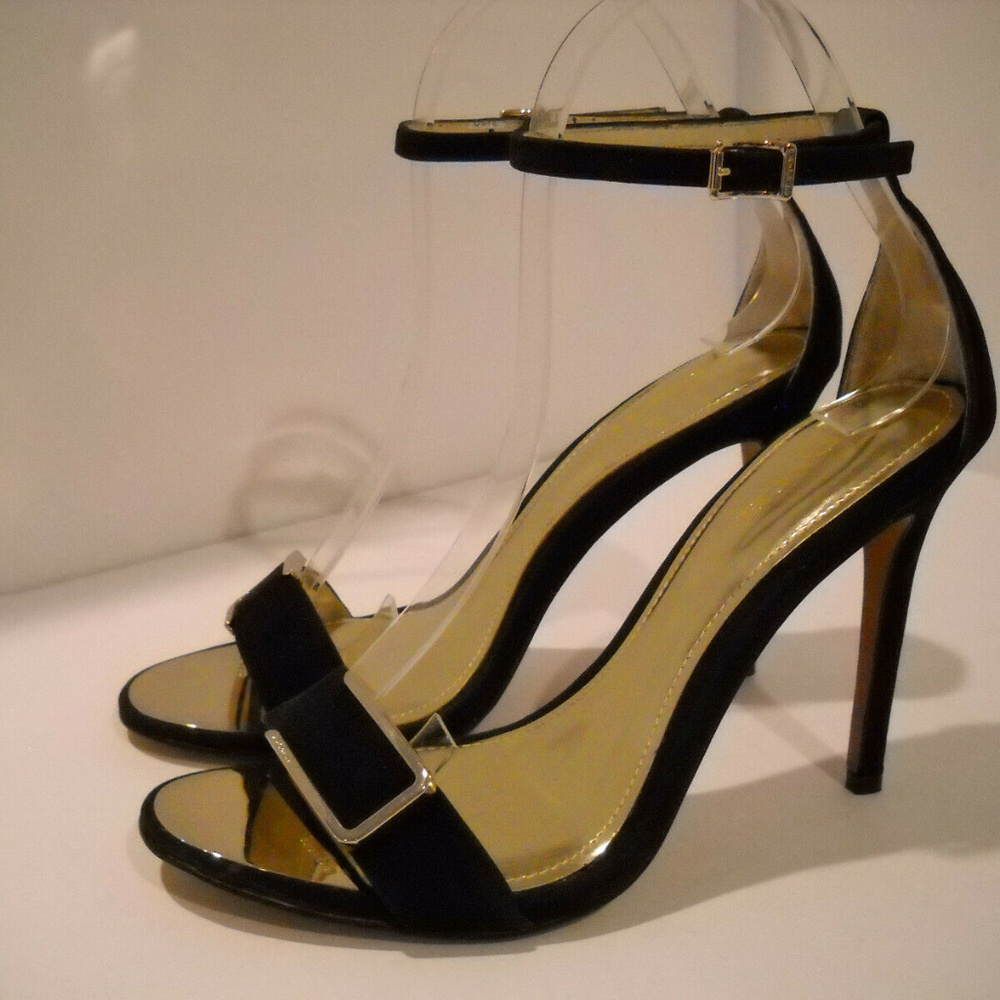 New COACH Hampton Nubuck Heels Sandals Black 6.0M